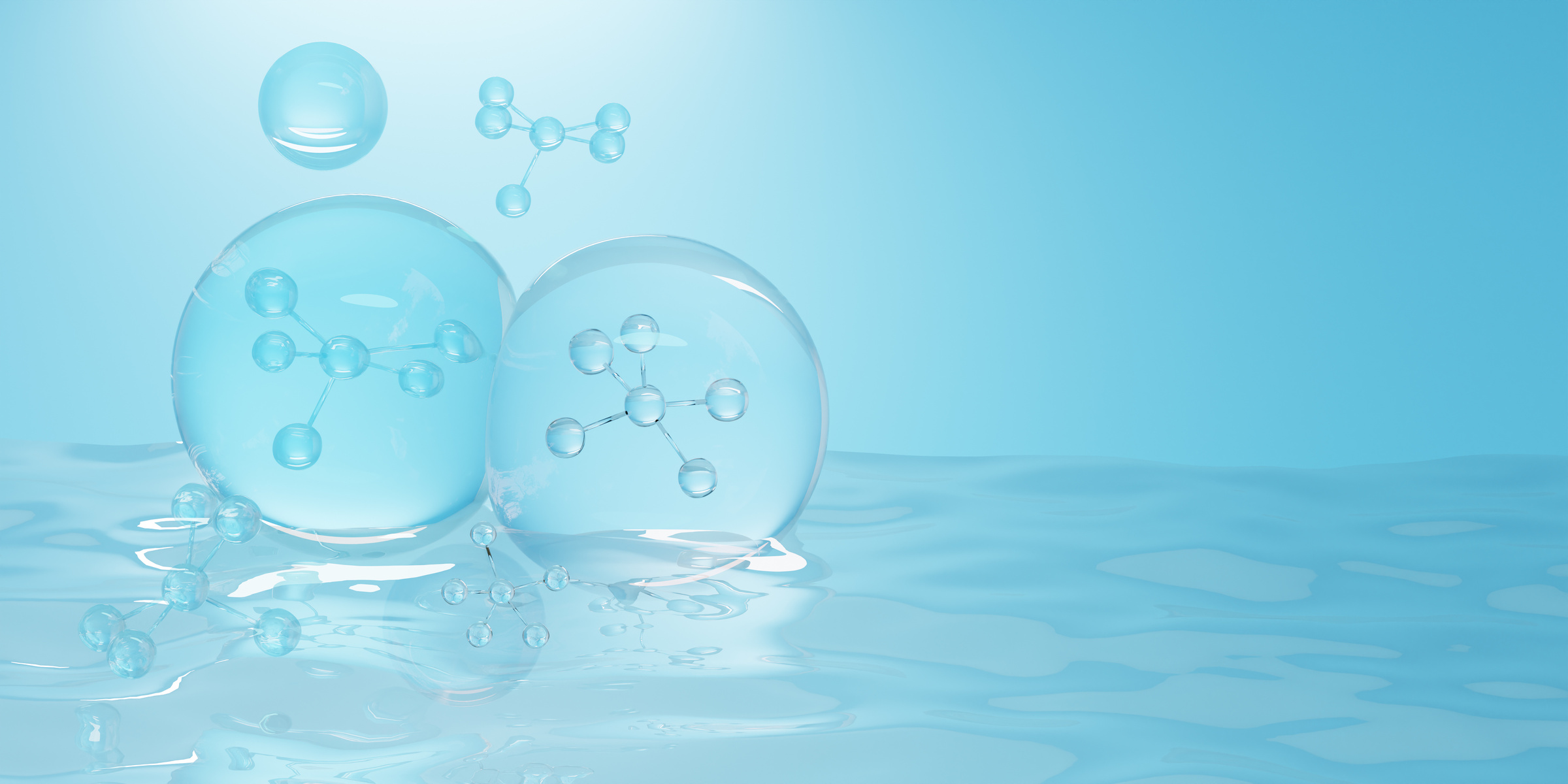 Molecule inside Liquid Bubble. skin care cosmetics